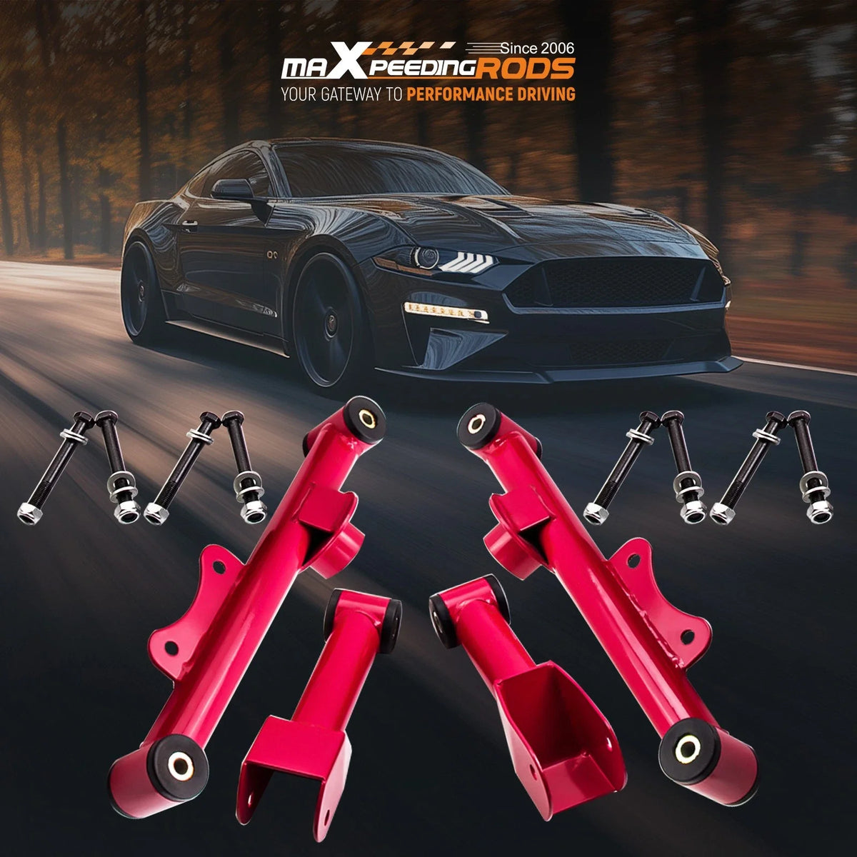 Complete Rear Tubular Control Arms Assembly for Ford Mustang GT (1979–2004) Red