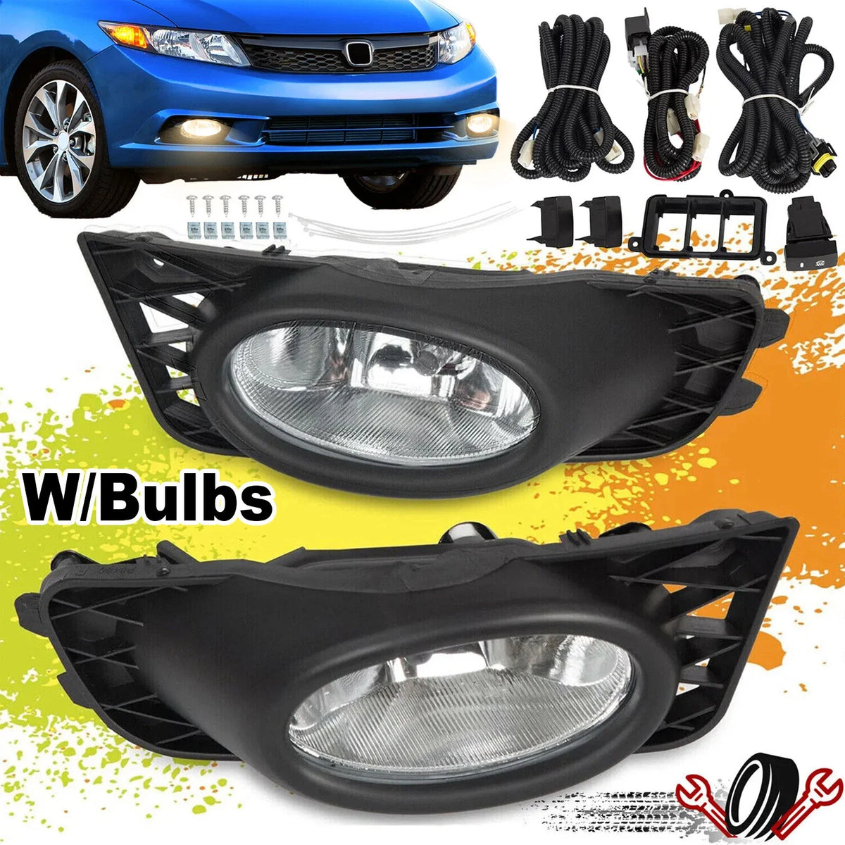 Pair Front Bumper Fog Lights for Honda Civic Sedan (2009–2011)