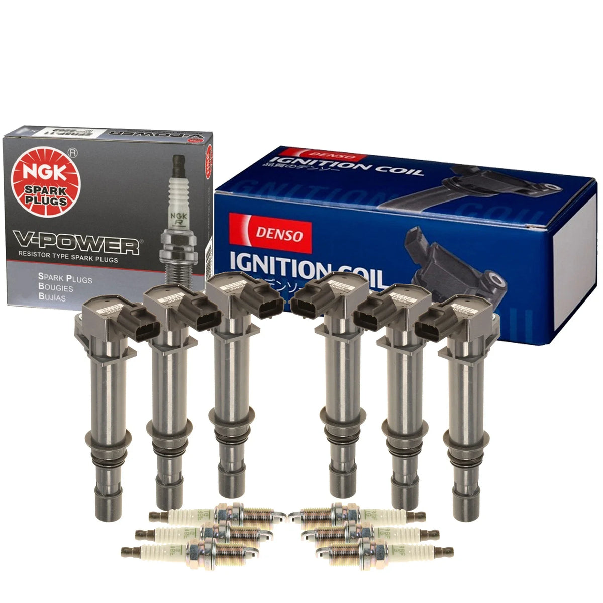 Set of 6 Ignition Coils & Spark Plugs for Dodge Jeep Mitsubishi (Denso, NGK)