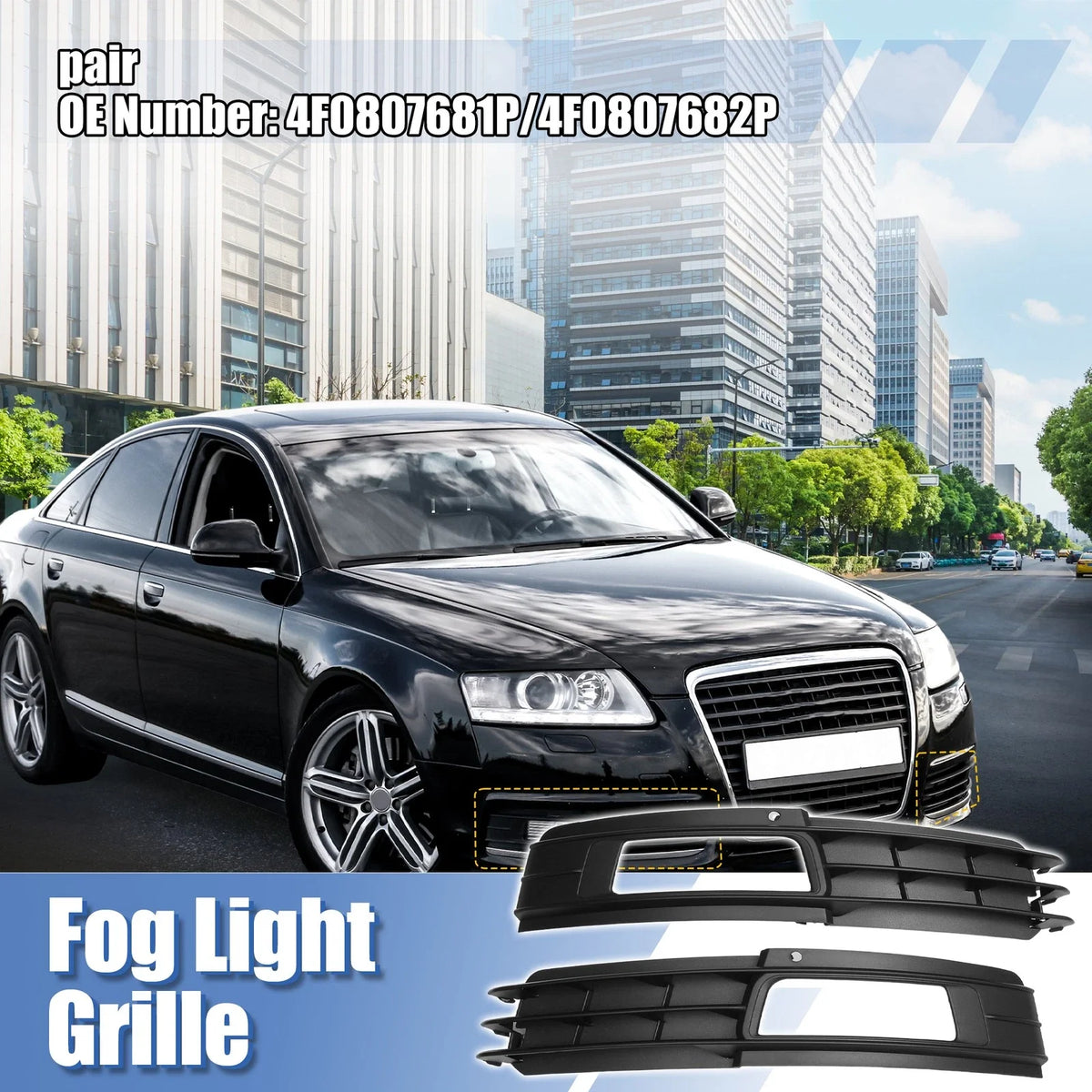 Pair Fog Light Mesh Grille for Audi A6 C6 Avant (2008–2011)