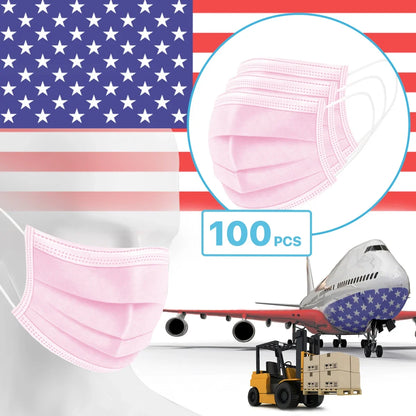 Universal Use 3-Ply Disposable Face Masks - Pink (100 Count)