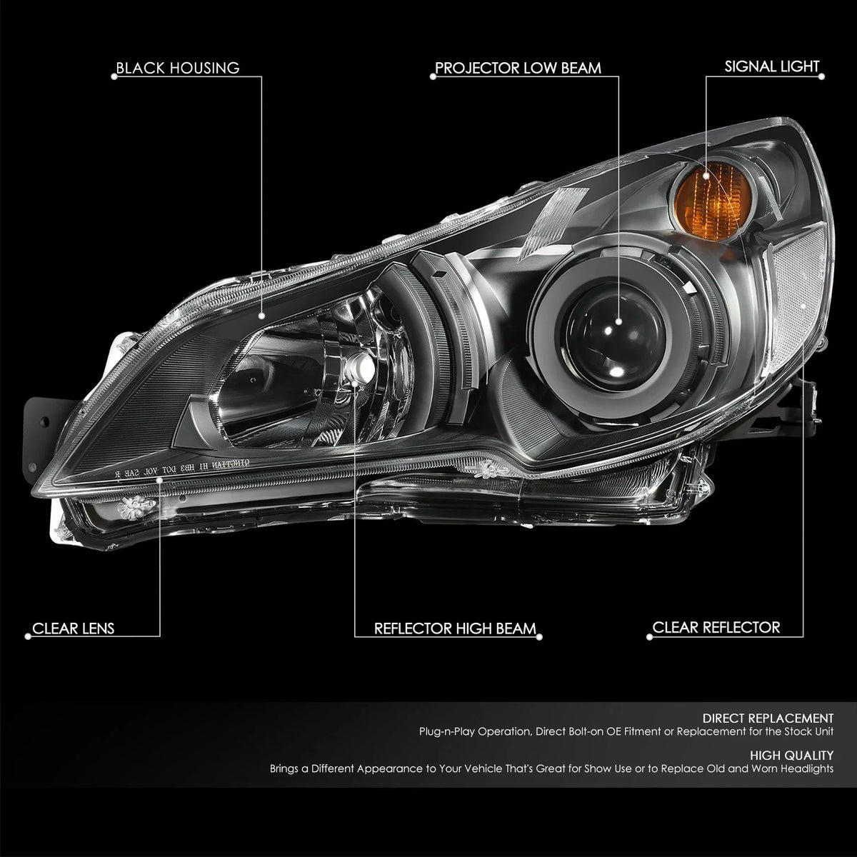 LED Clear Side Marker Projector Headlight for Subaru Outback/Legacy (2010–2014)