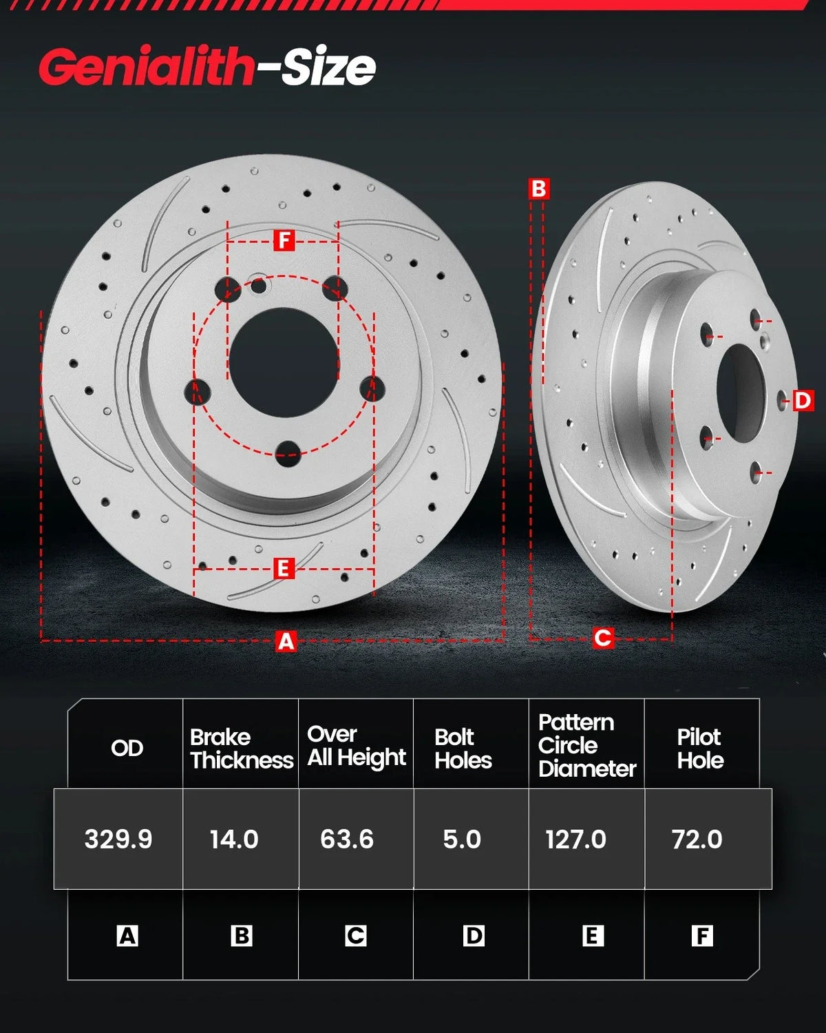 Rear Drilled Solid Brake Rotors & Pads for Dodge Durango, Grand Cherokee (2011–2020)