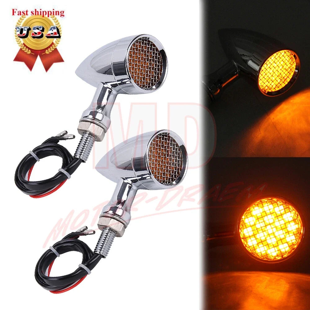 Motorcycle Turn Signal Indicators - 2X LED Chrome (12V)