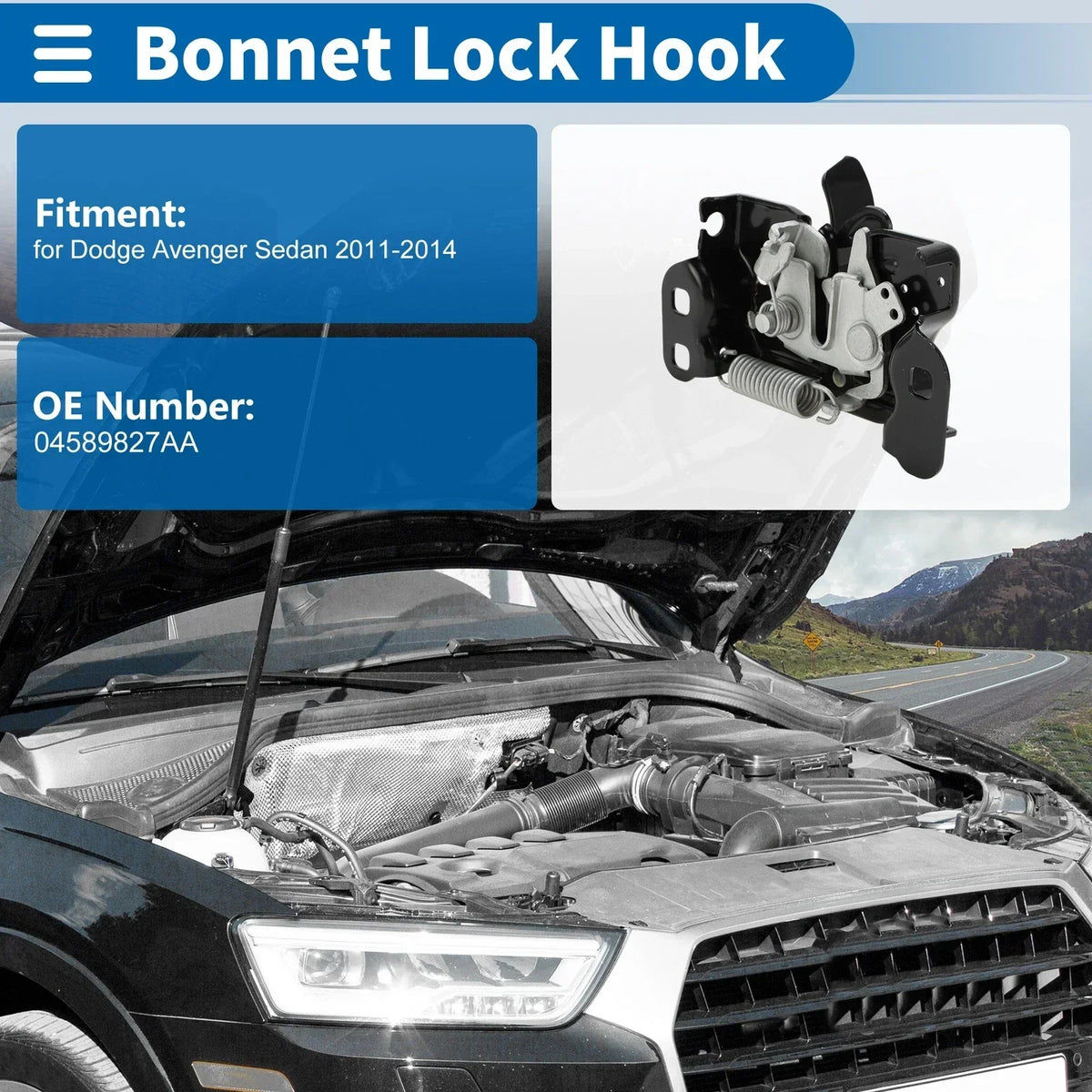 Hood Latch Assembly (1 x Pcs) for 2011-2014 Dodge Avenger Sedan
