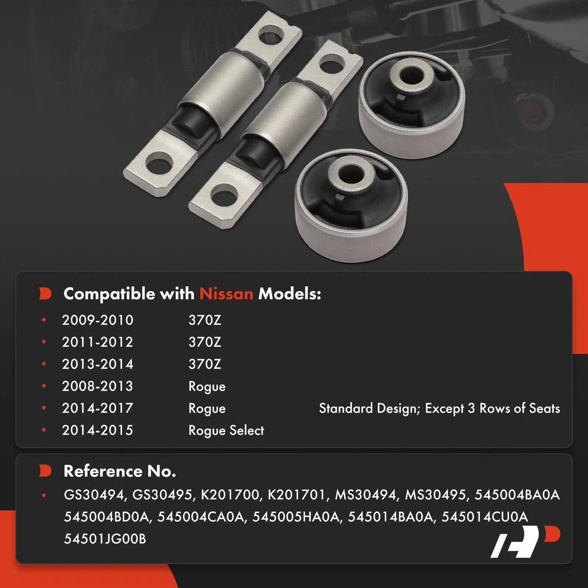 4-Piece Control Arm Bushings for Nissan Rogue 2014 to 2020