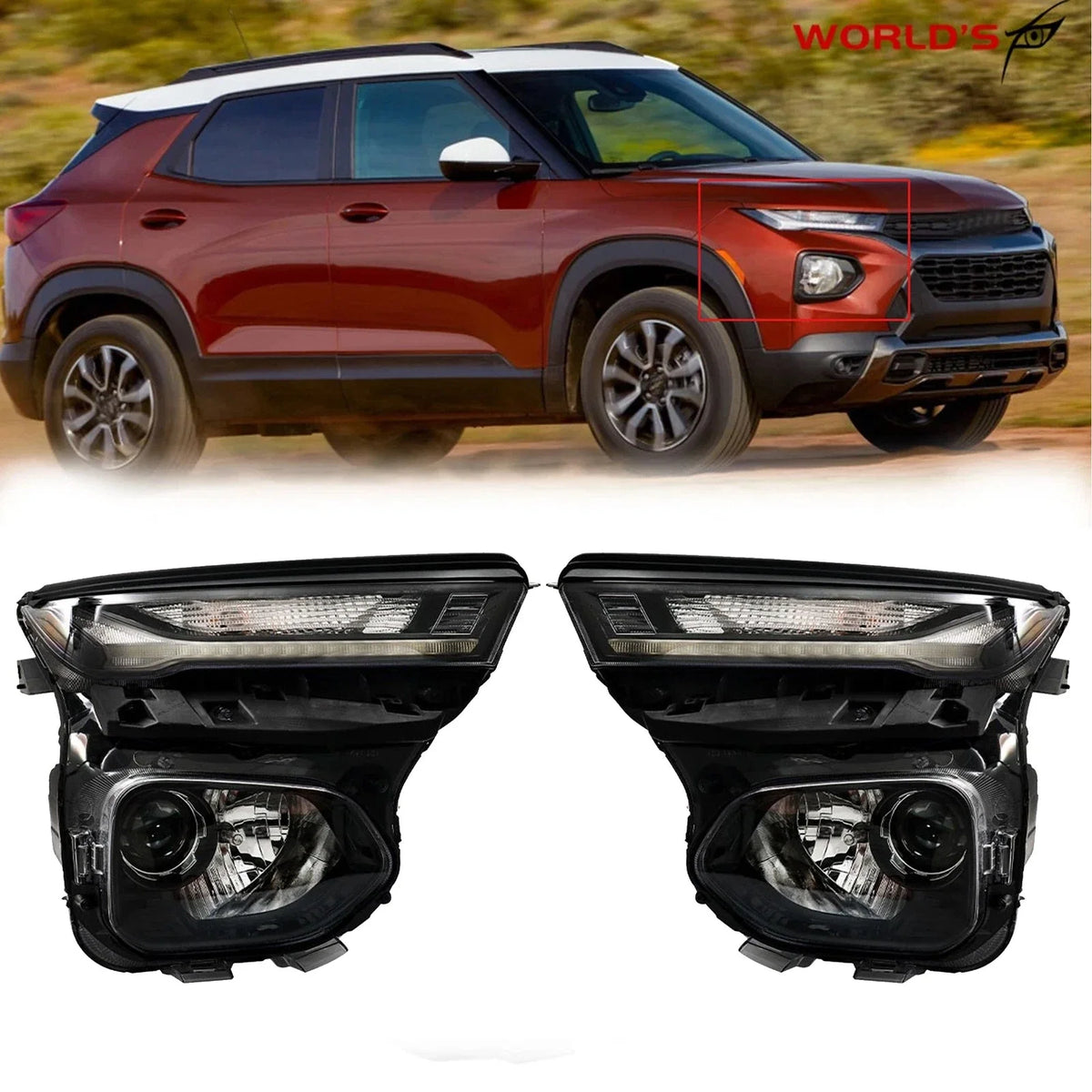 Set of 2 Headlight Halogen Projector Chrome Housing for Chevy Trailblazer