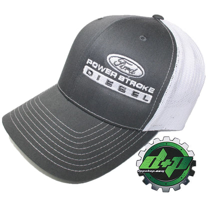 Charcoal Gray/White Mesh Powerstroke Hat for Ford Truck