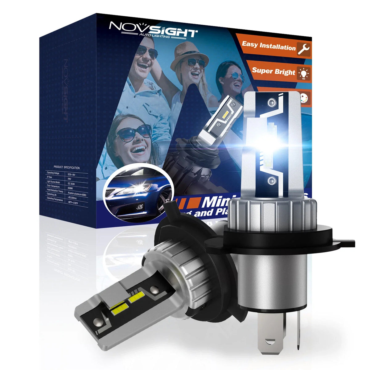 2X H4 LED Headlight Bulbs for NOVSIGHT (6500K)