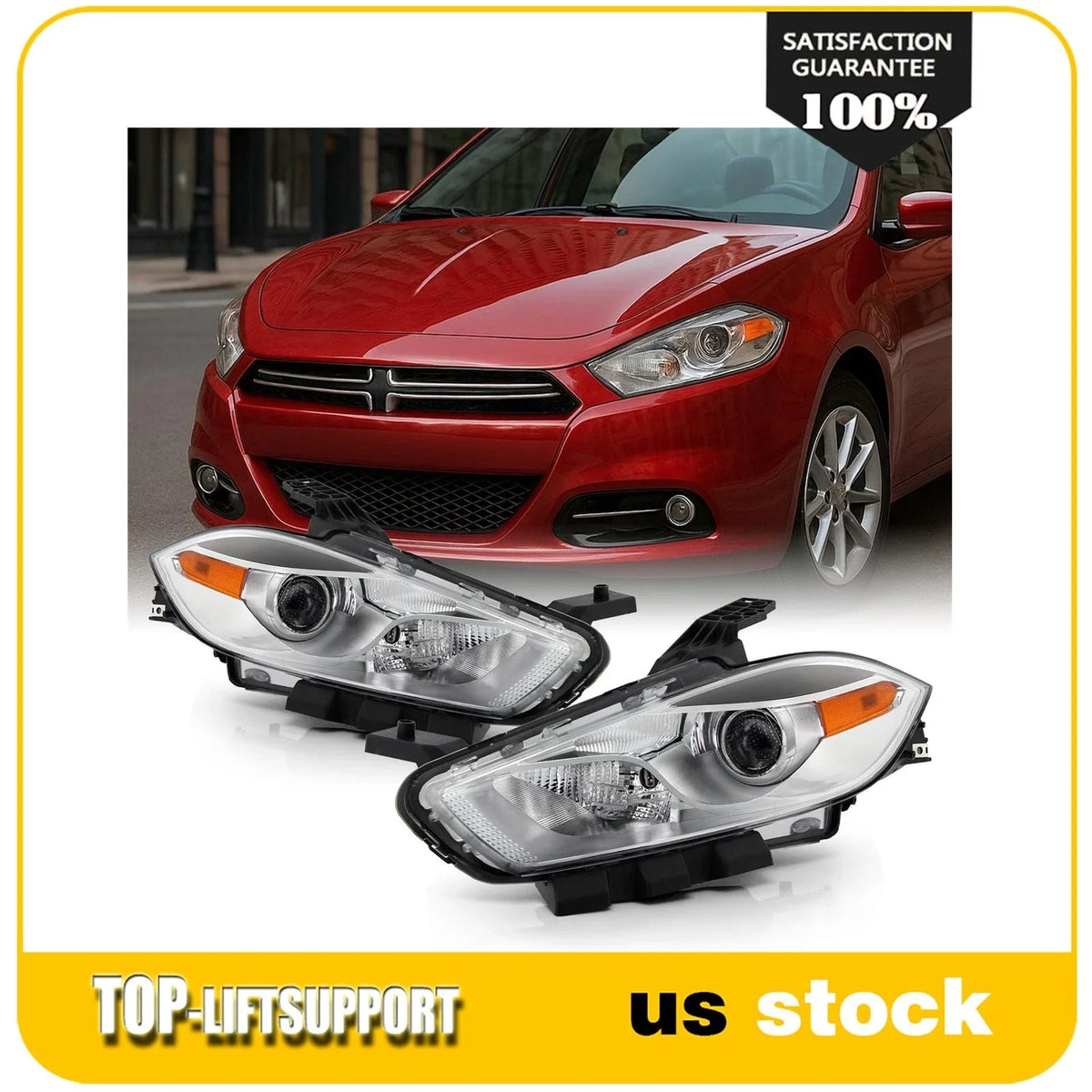 2X Chrome Projector Headlights for Dodge Dart (2013–2016)