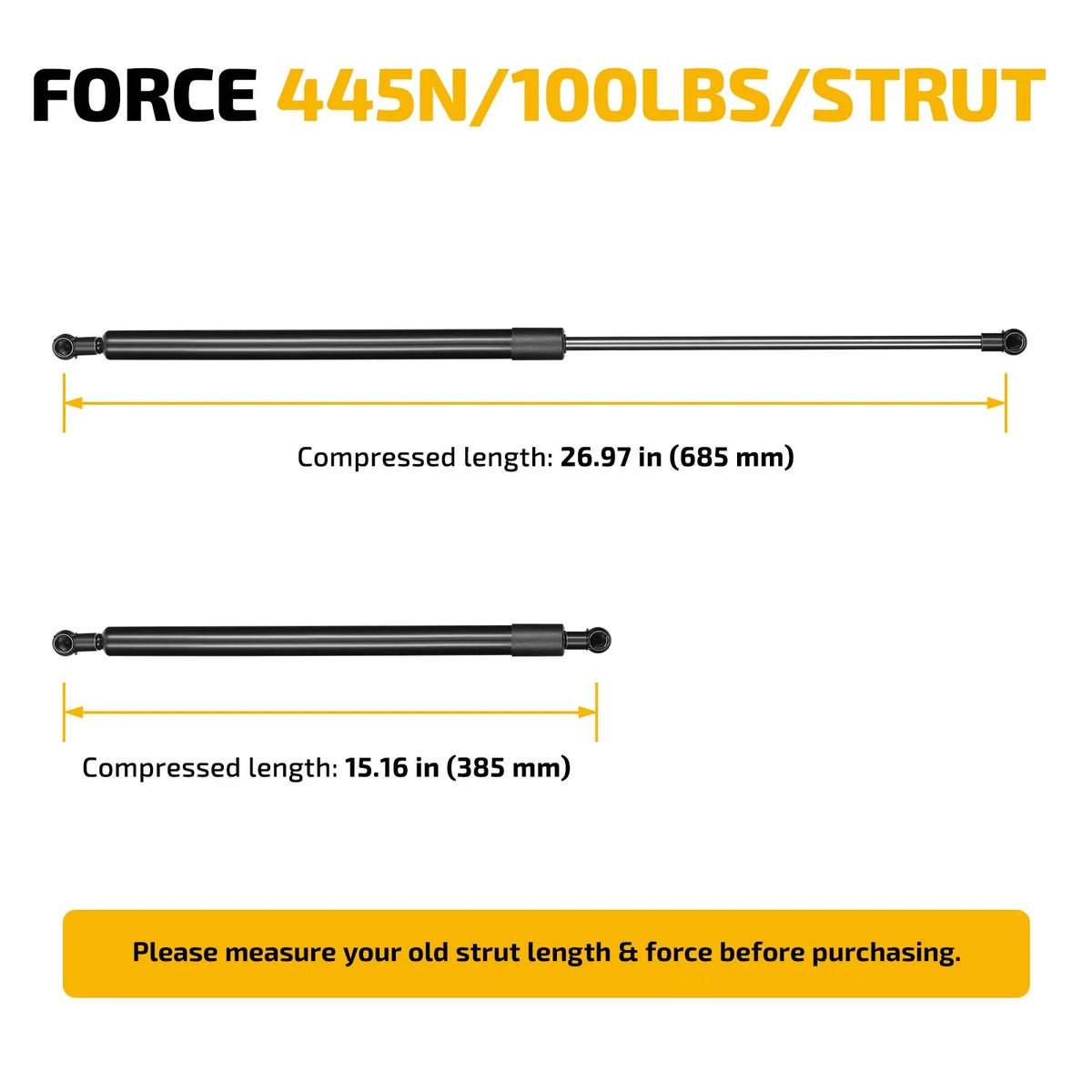 2X 27" 100LBS Gas Strut Lift Support for Leer Camper Topper