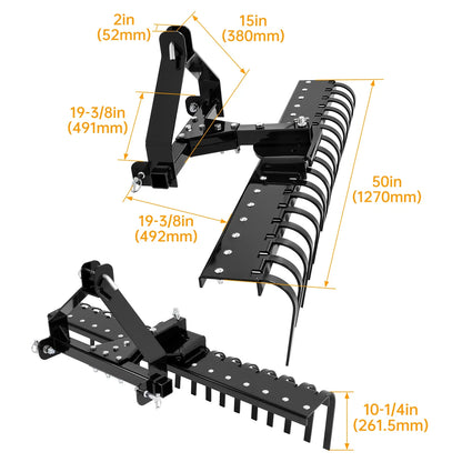3 Point Landscape Stone Rake for Class 0 Tractor (50")