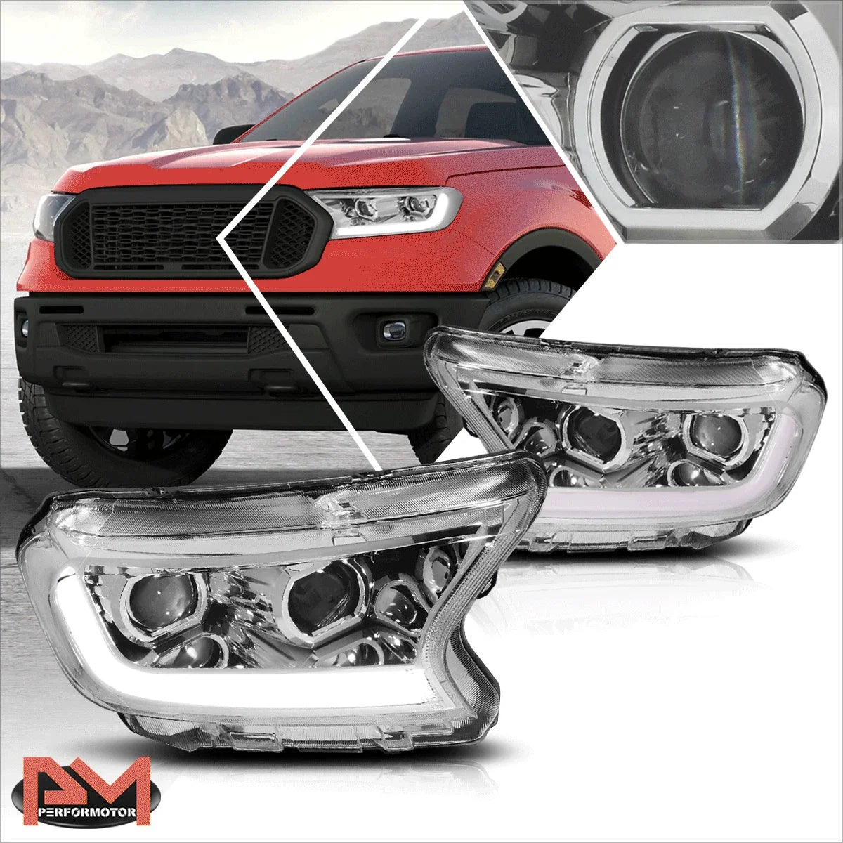 LED DRL Dual Projector Headlights for Ford Ranger (2019-2022)