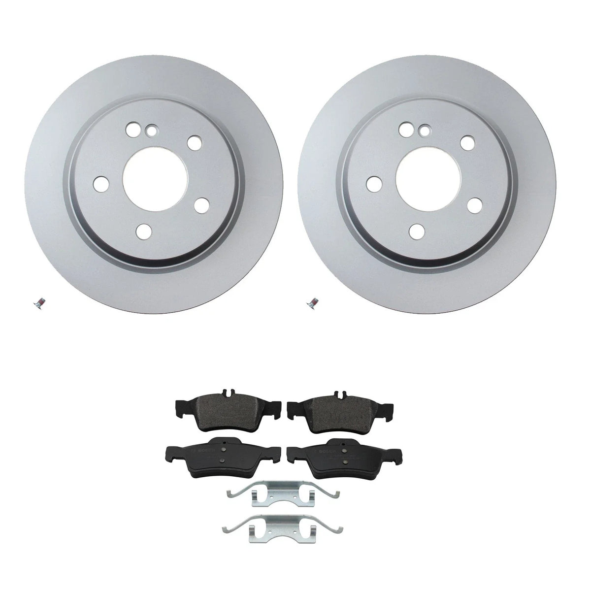 Hella Rear Rotors & Bosch QuietCast Disc Brake Pad Kit for MB C219 CLS550 (2007–2010)