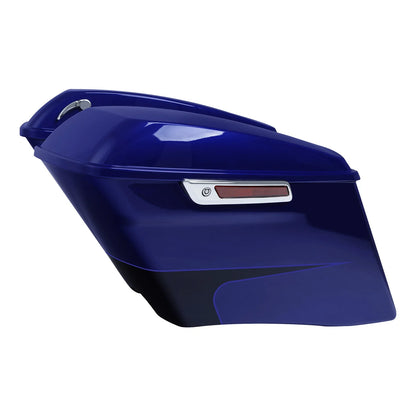 Zephyr Blue/Black Sunglo 4" Hard Saddlebags for Harley Touring (2014–Present)