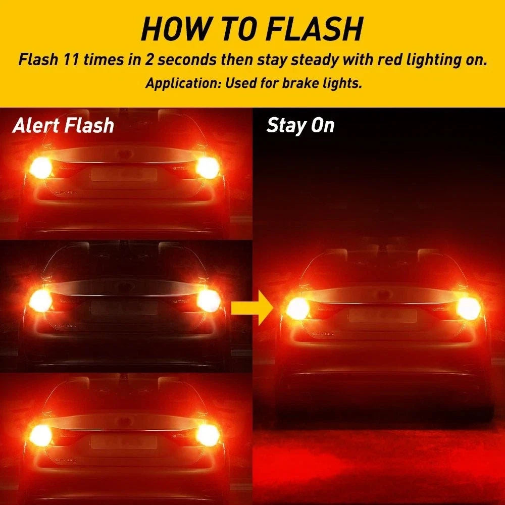 2X AUXITO 7443 7440 LED Red Strobe Brake Tail Parking Light Bulbs