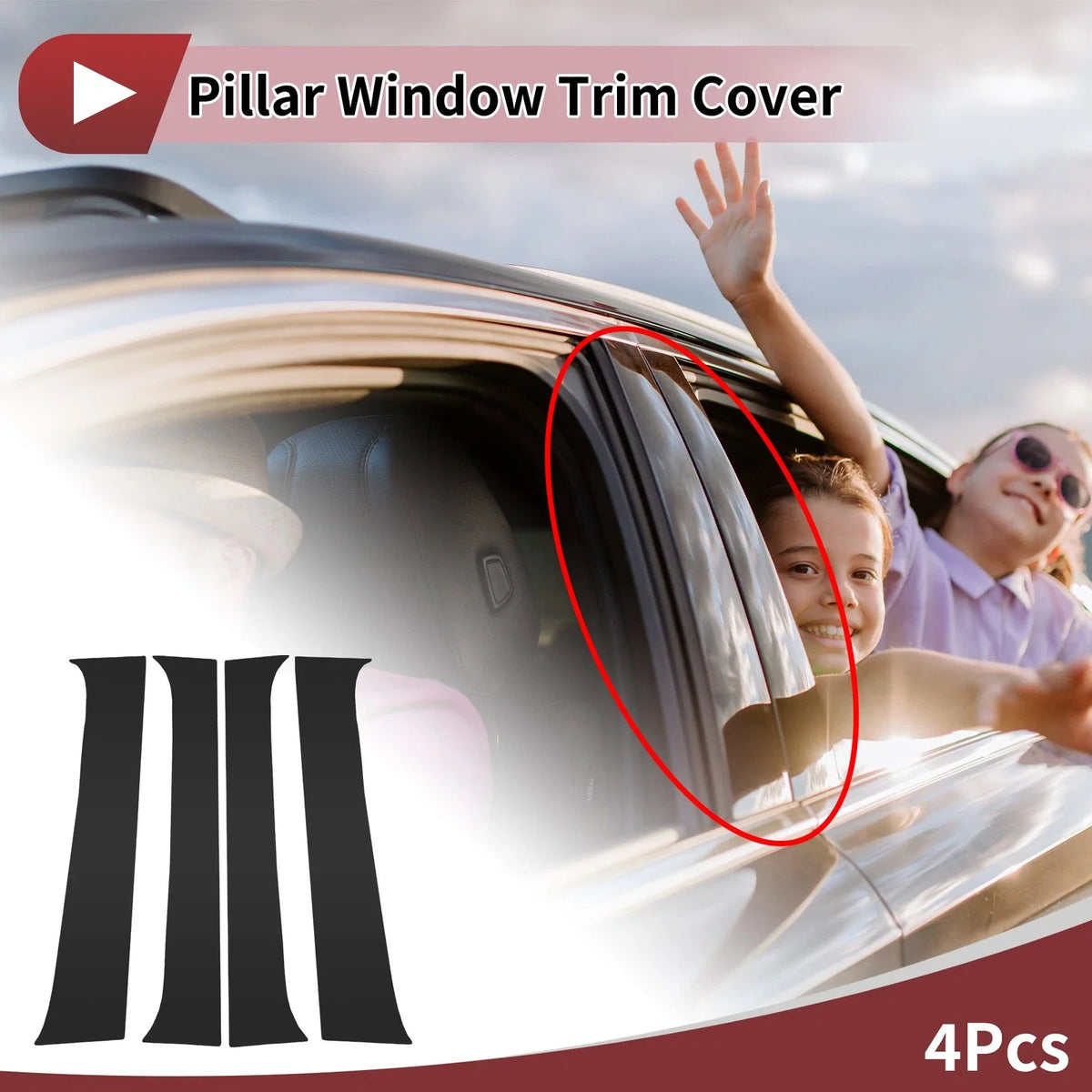 Set of 4 Car Door Pillar Window Trim for Toyota Tacoma (2016–2023) Black