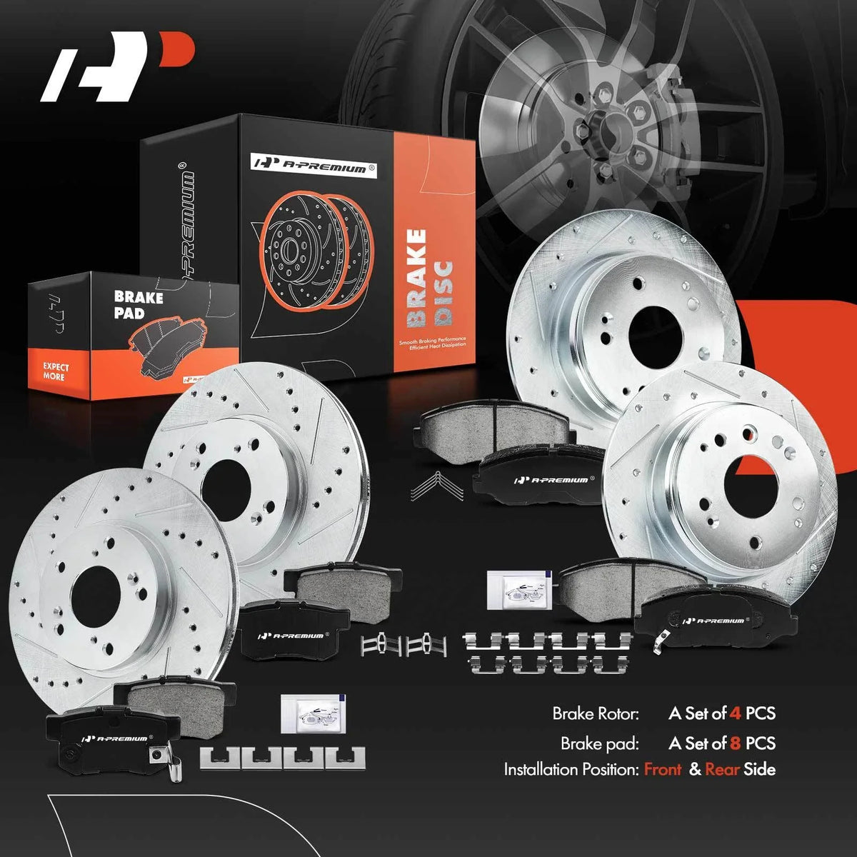 Drilled Rotors with Ceramic Brake Pads for Honda Element 2003-2011