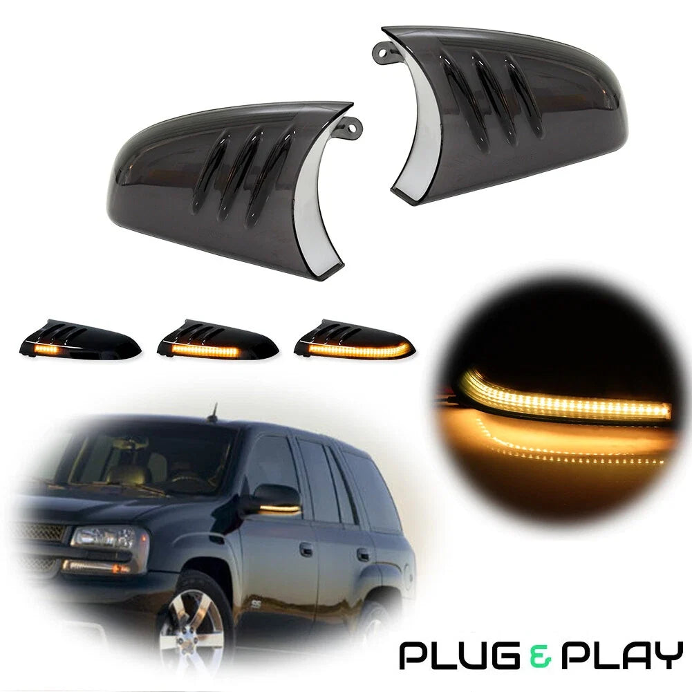 2X Smoked Black Lens Sequential Amber LED Side Mirror Lights for Chevy GMC