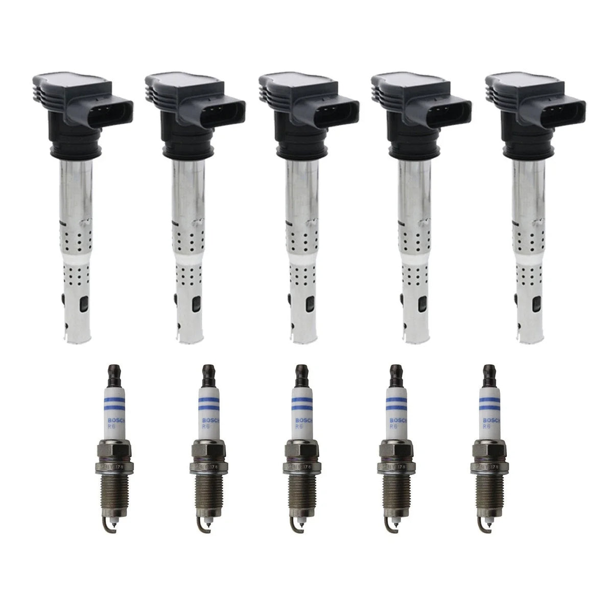 Set of 5 Ignition Coils & Bosch Platinum Spark Plugs for Jetta Passat Golf