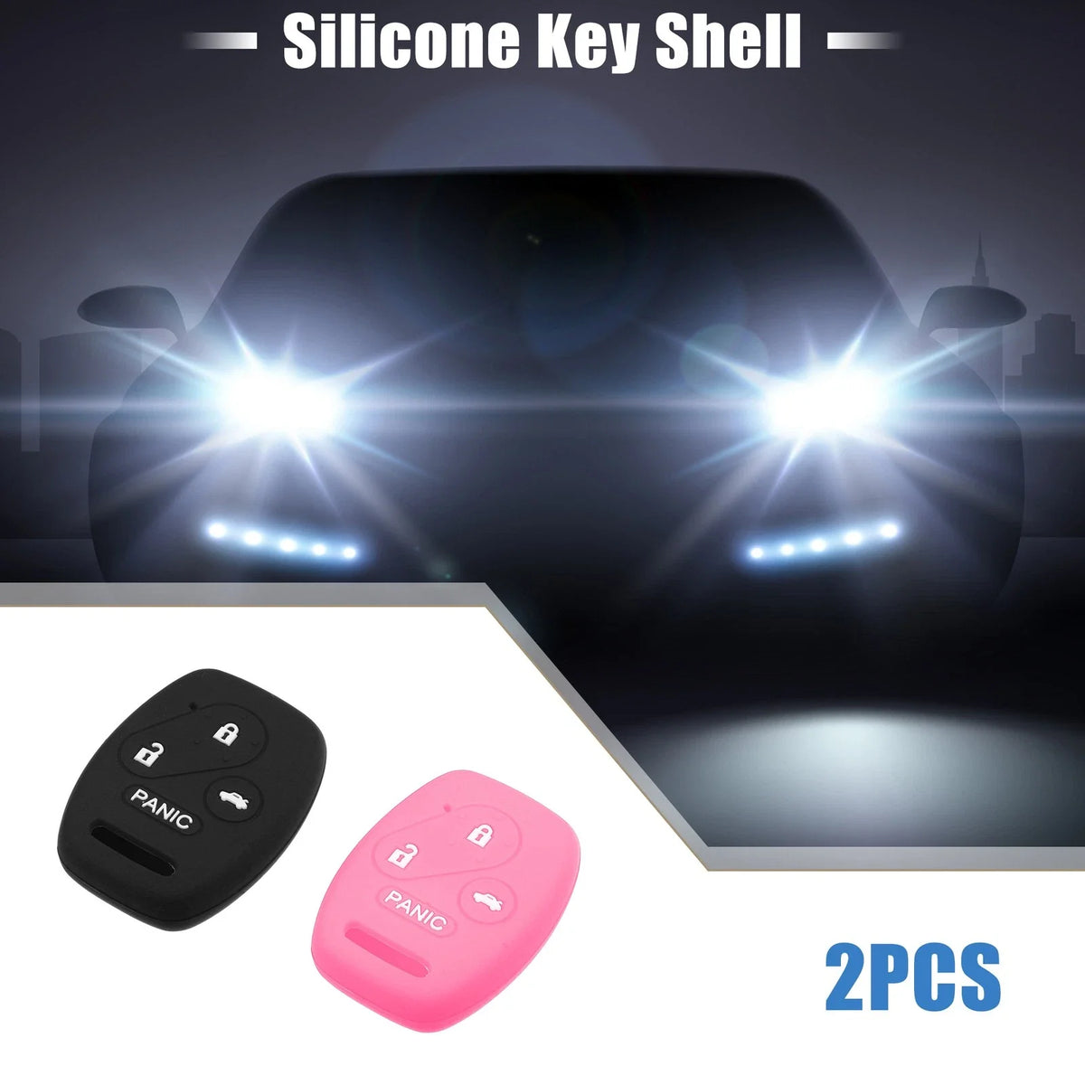 2X Smart Key Fob Cover for Honda Accord Civic CR-V Pilot (Black Pink)