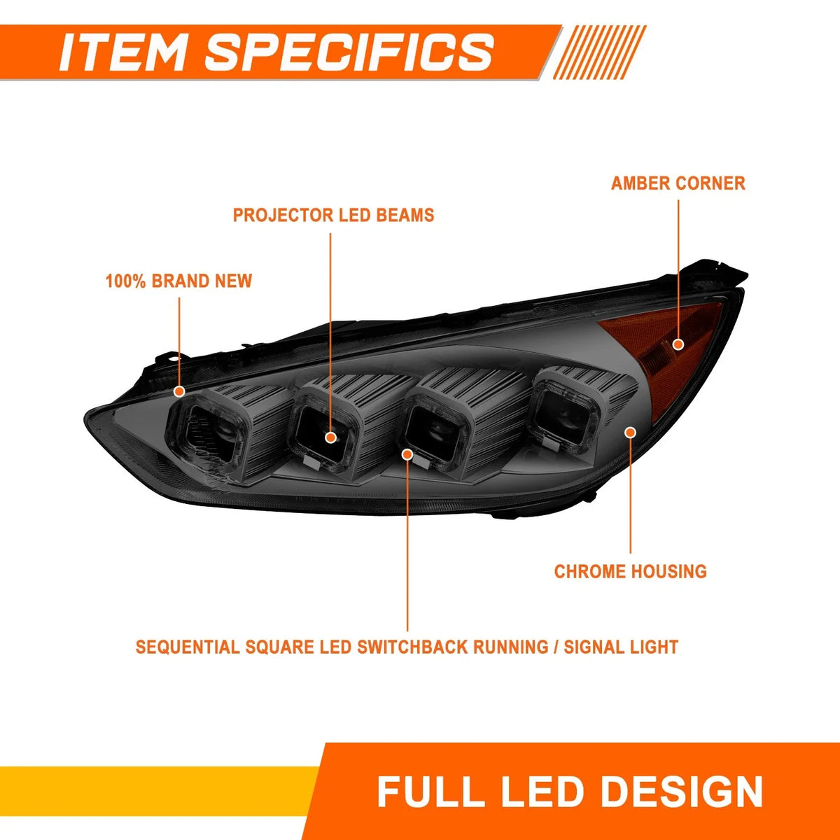 Projector Headlights with Quad Sequential LED DRL for Ford Focus 2015-2018