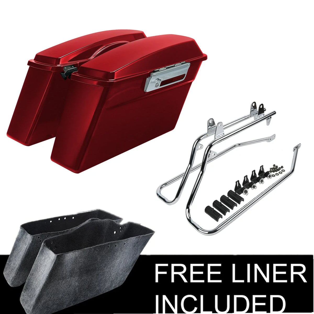 Red Hard Saddlebag & Bracket for Harley Heritage Softail 1984-2017