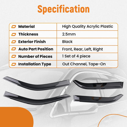 Black Window Visor Rain Guards Deflector for Toyota Corolla (1998–2002)