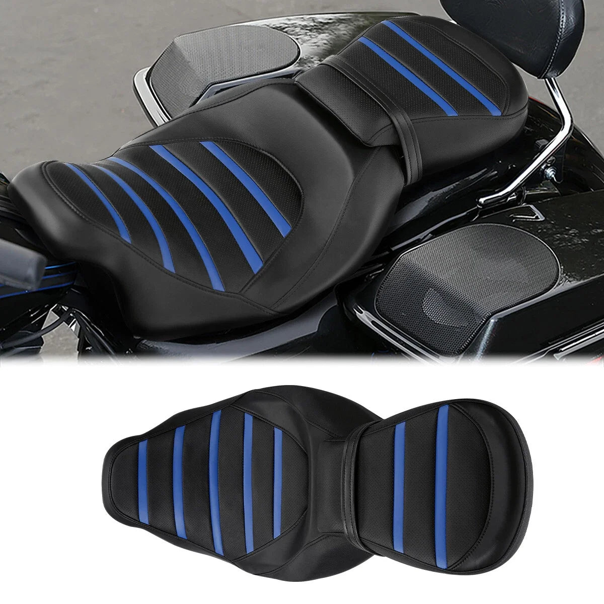Driver Passenger Seat Black Blue for Harley Road Glide King 2009-2023