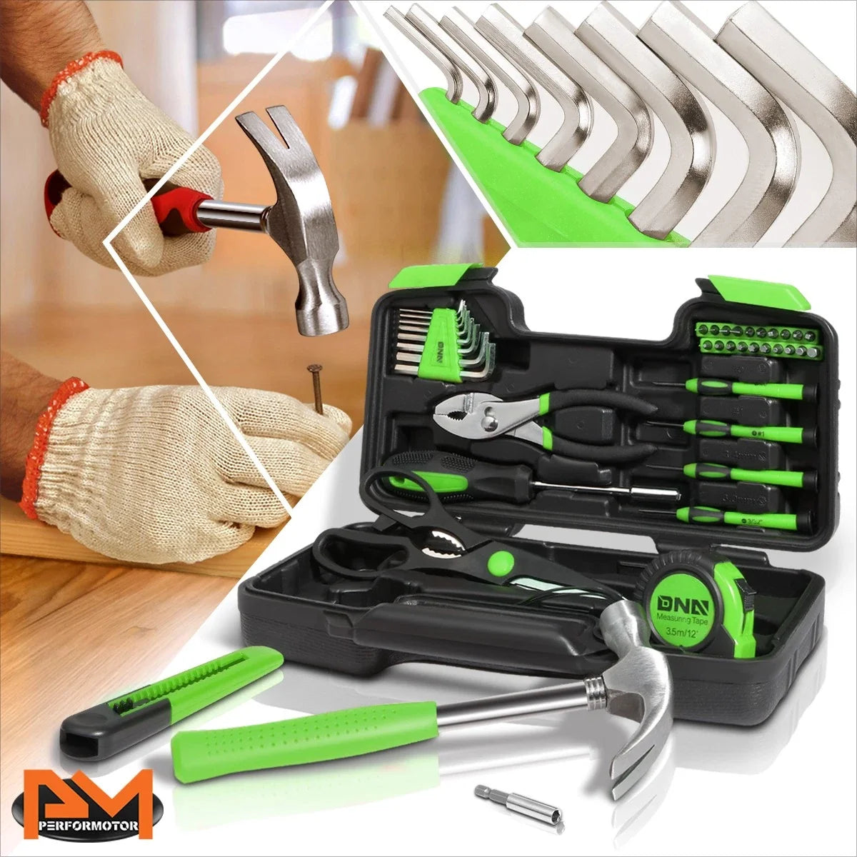 39-Piece Tool Kit - Includes Screwdrivers, Hammer, Pliers, Knife