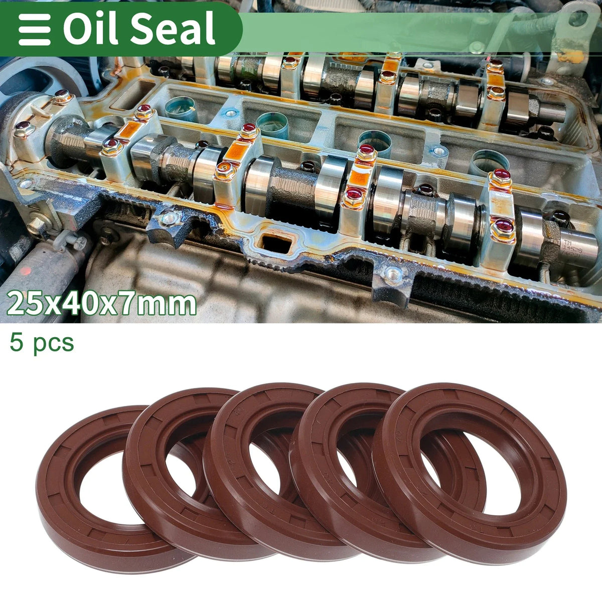 Set of 5 Oil Seal Rotary Shaft Seal FKM Rubber 25x40x7mm