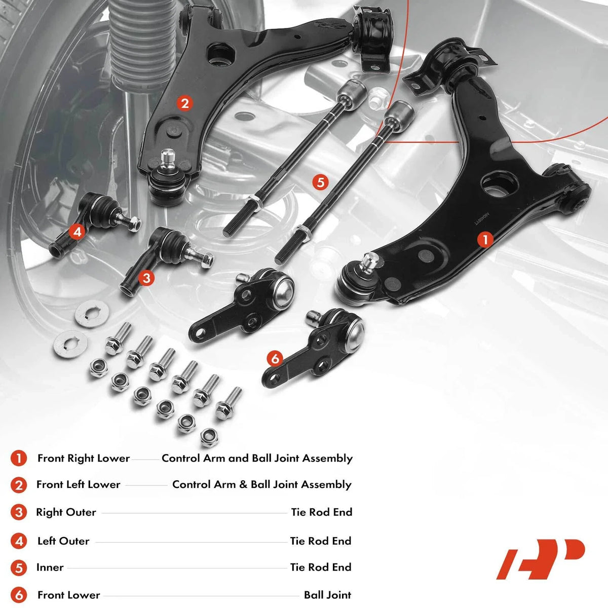 8 Front Lower Control Arm Ball Joints & Tie Rods for Ford Focus 2000-2004