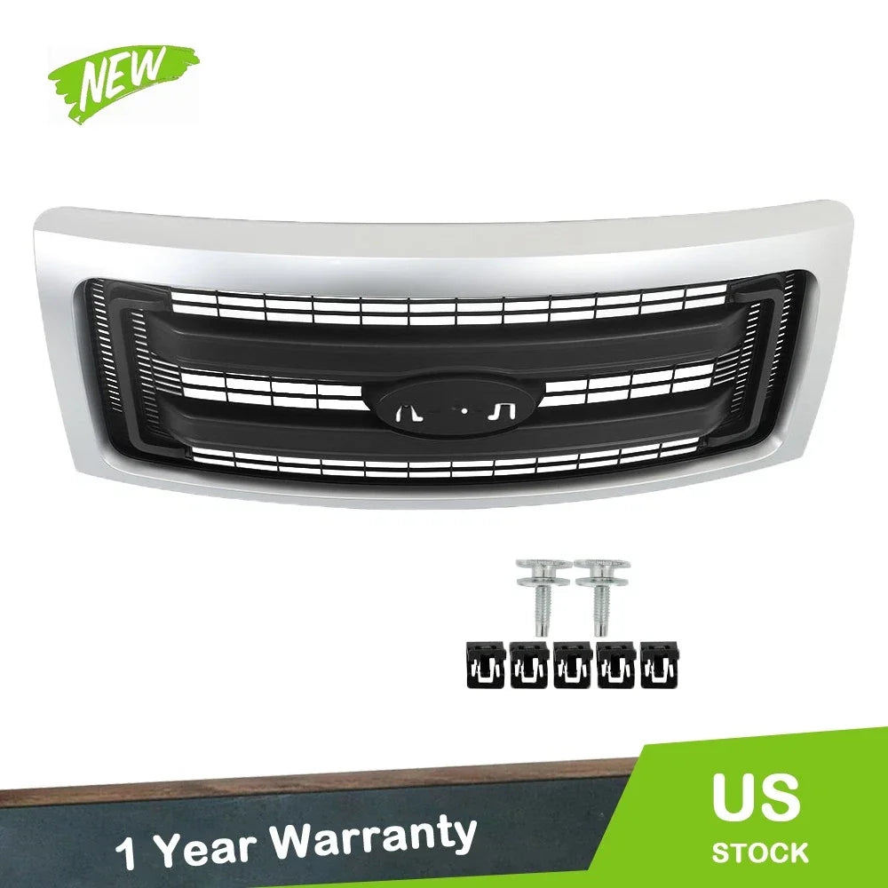 Front Upper Grille Replacement Set for Ford F150 (2009–2014) Black Silver