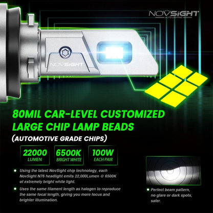 H11 LED Headlight Bulb Conversion Kit - 100W, 6500K (Set of 2)