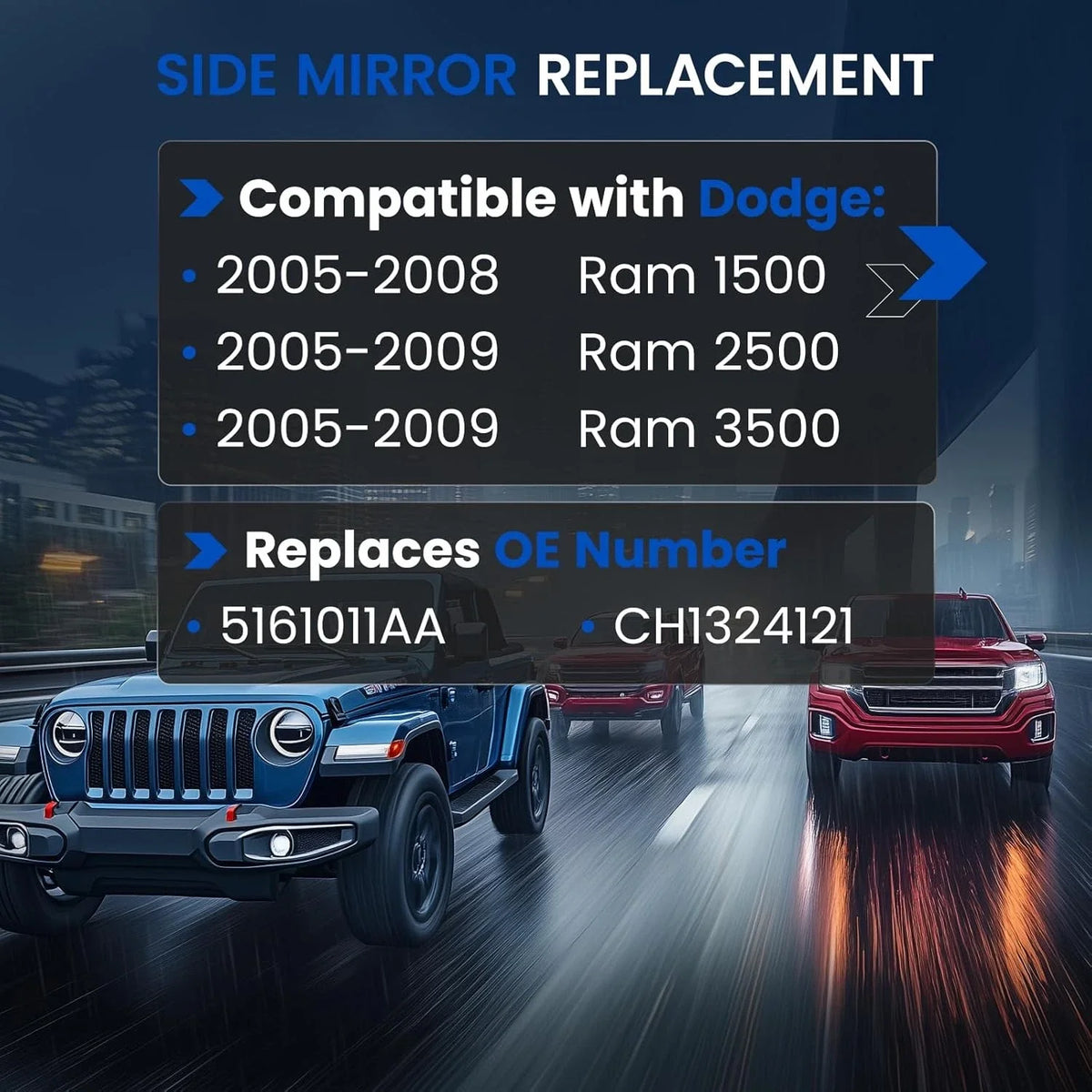 Left Side Heated Tow Mirror Glass for 2005-2009 Dodge Ram 1500