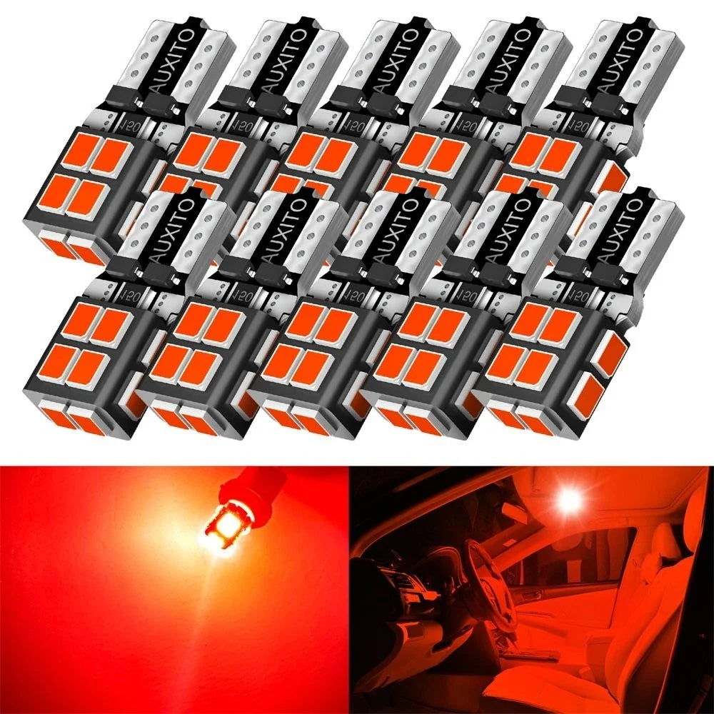 10Pc T10 Red LED Wedge Bulb for AUXITO (194 168 2825 W5W)