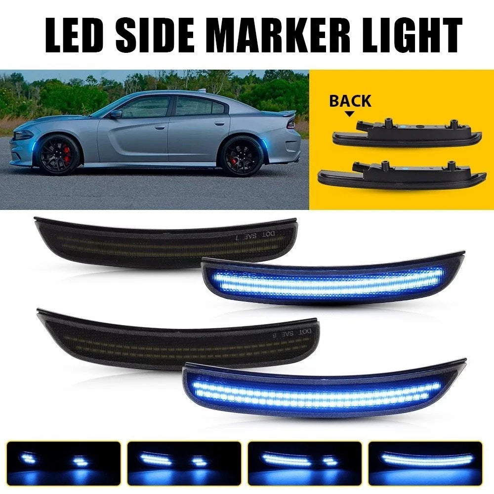 4X Dynamic Blue LED Side Marker Light for Dodge Charger (2015–2023)