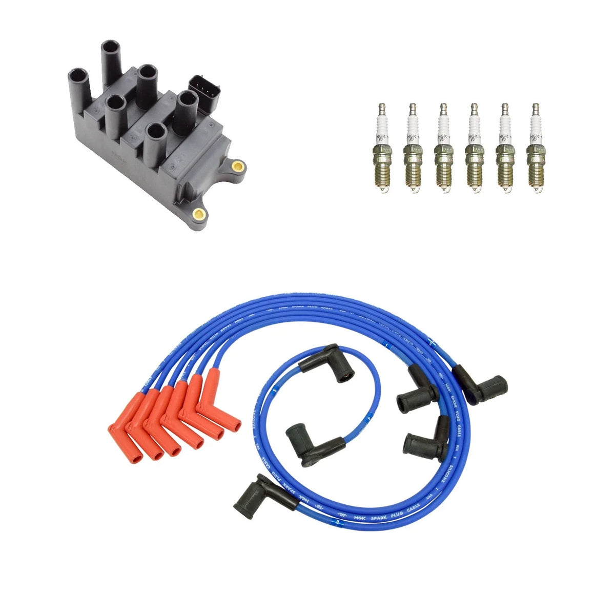 NGK Ignition Coil Wires & 6 Nickel Spark Plugs for Ford Ranger B3000 (1998–2000)