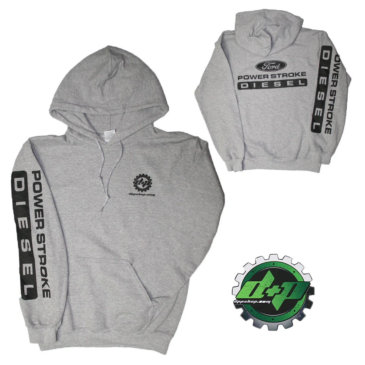 Hoodie - Lt Gray for Ford Powerstroke Diesel, Size 2X