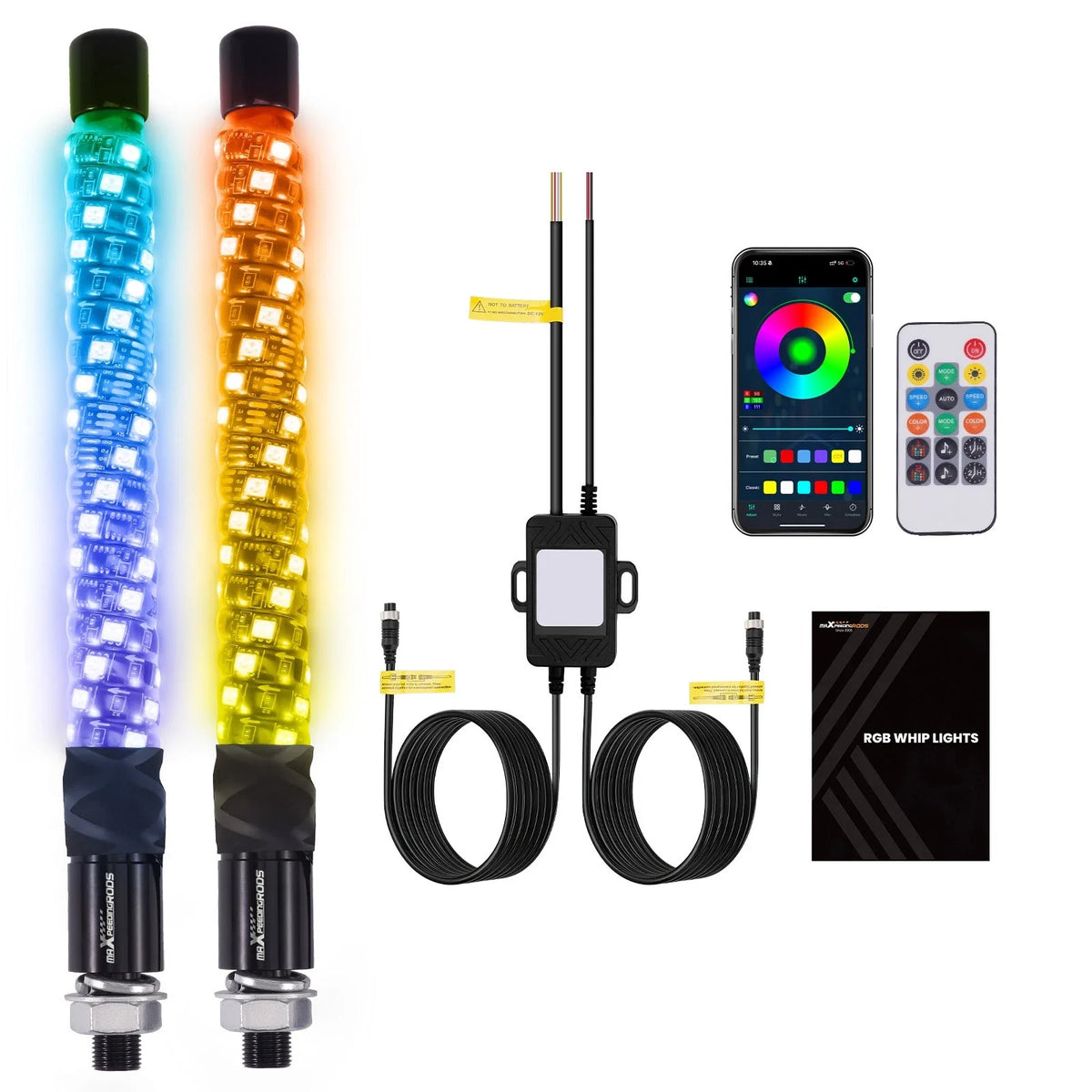 2X LED Spiral Whip Lights Antenna RGB Chasing for UTV ATV