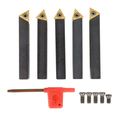 5-Piece Turning Tool Bit Holder Set with Indexable Carbide Inserts