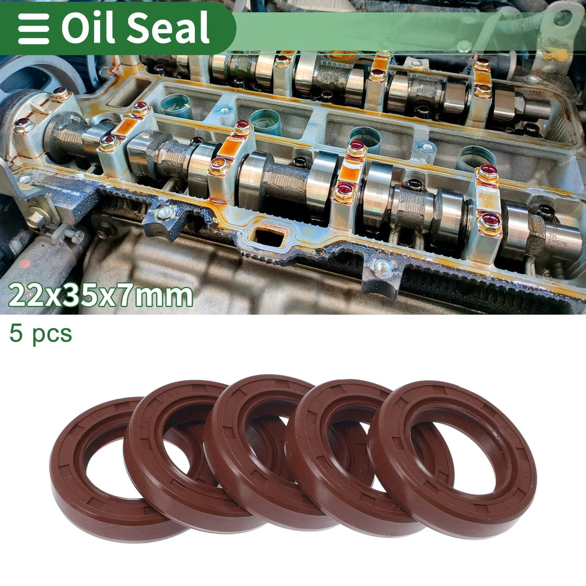Set of 5 Oil Seal Rotary Shaft Seal FKM Rubber 22x35x7mm