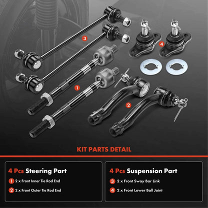 8 Front Sway Bar Links, Tie Rod Ends & Lower Ball Joints for Kia Sportage