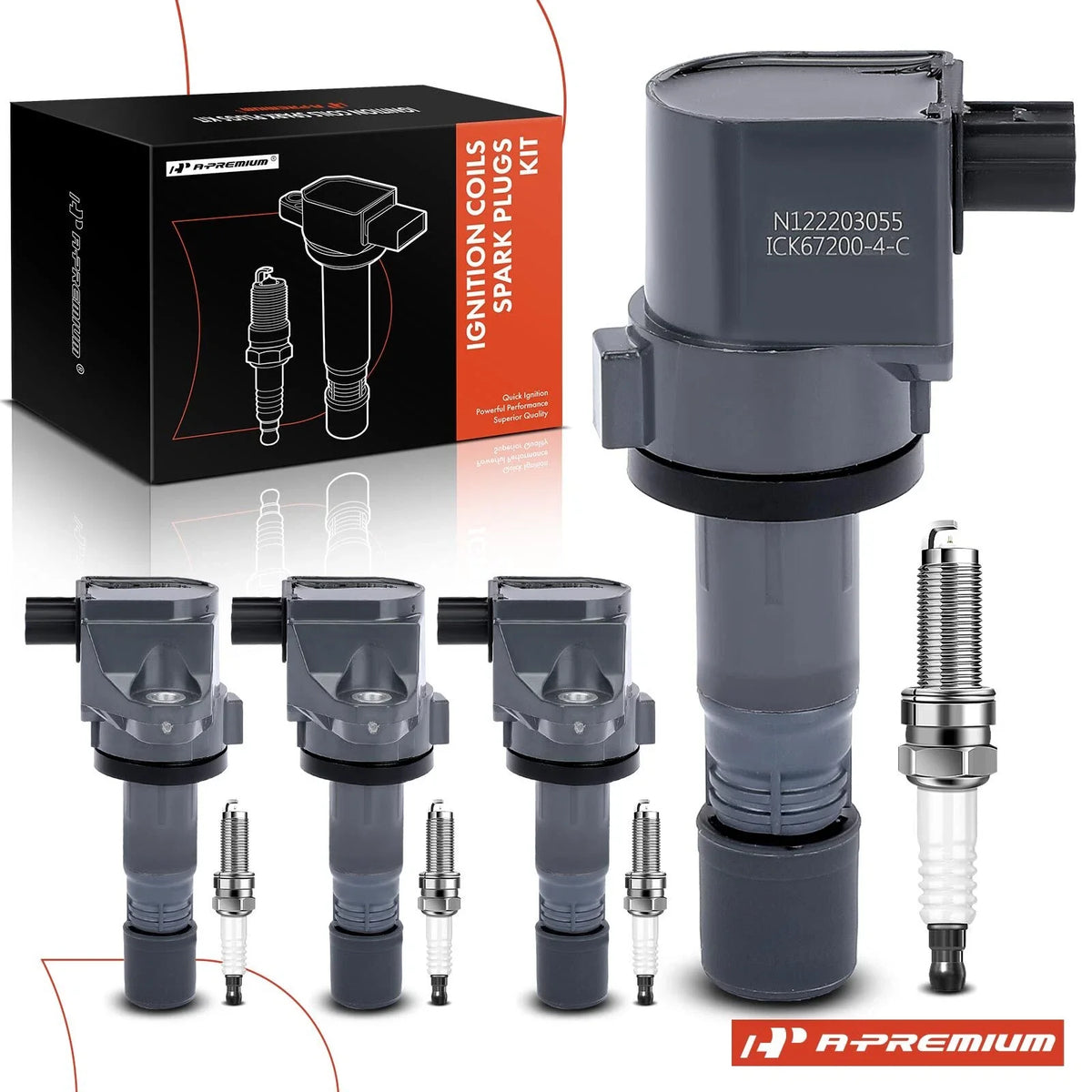 Set of 4 Ignition Coils & Iridium Spark Plugs for Honda Civic (2012–2015)