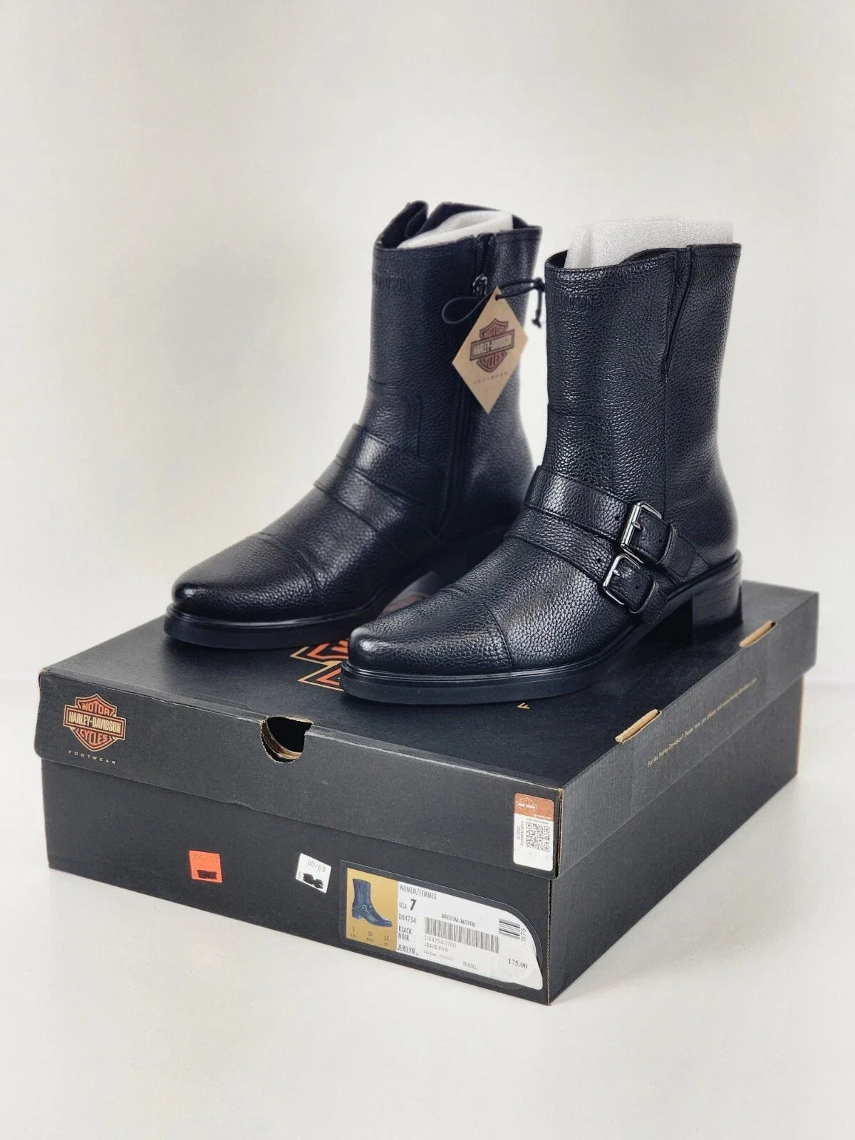 Women's Double Buckle Leather Motorcycle Boots for Harley-Davidson