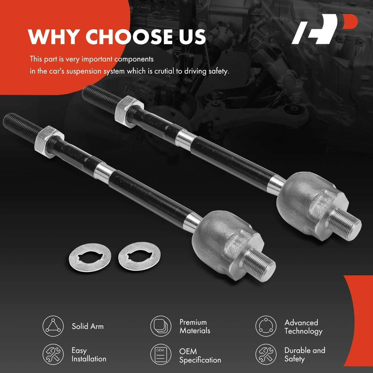 Front Inner Side Tie Rod Ends - 2 Piece Set for Honda Fit 2009–2014