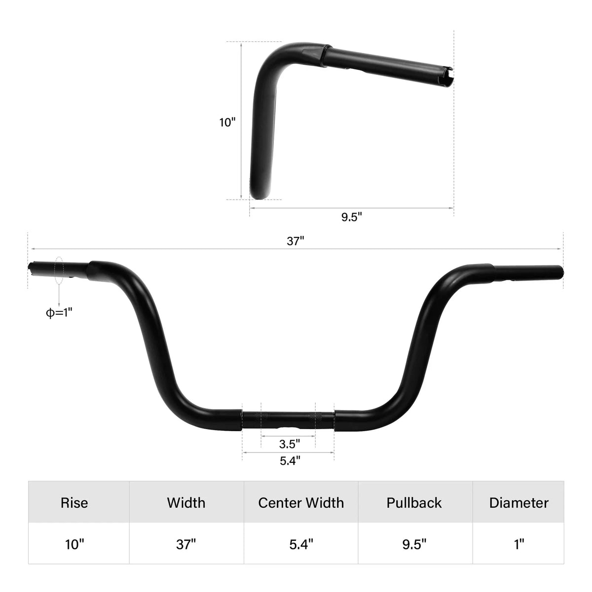 10" Rise Ape Hanger Handlebar for Harley Sportster Dyna FLST FXST (Fits 1-1/4")