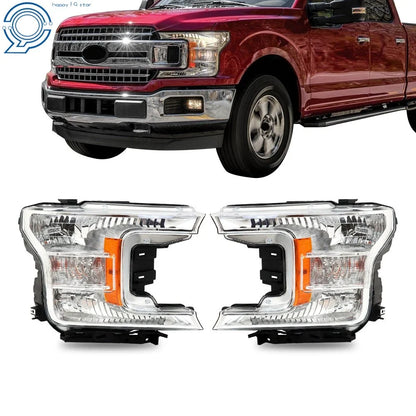 Chrome Finish Headlight Assembly Pair for 2018-2020 Ford F-150