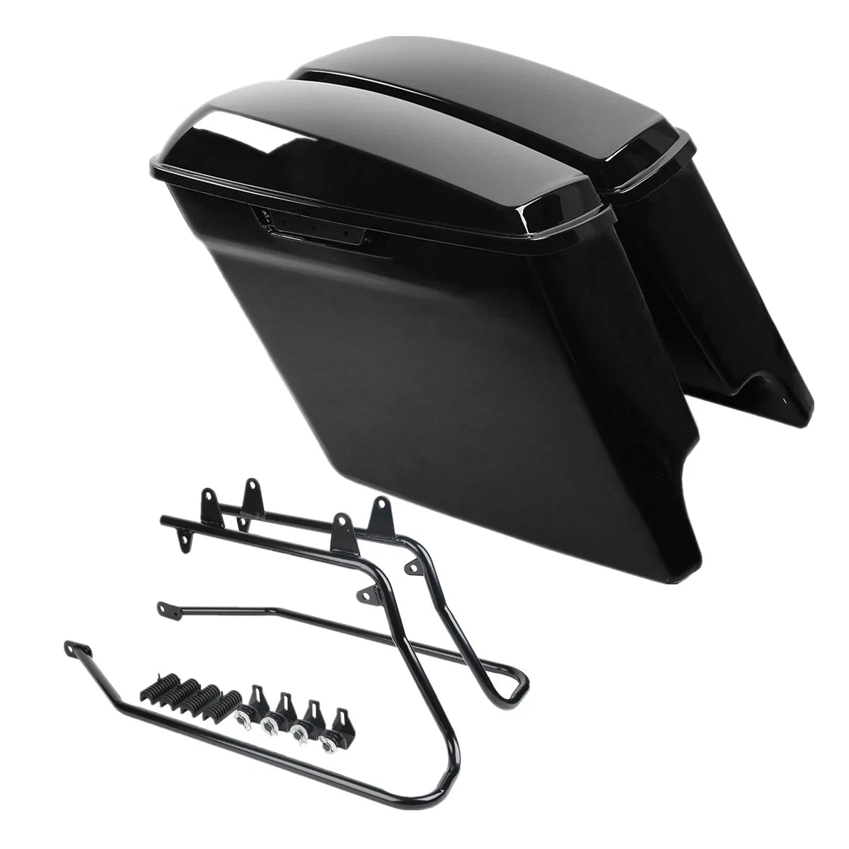 Black Stretched Saddlebags & Conversion Brackets for Softail 1984-2017