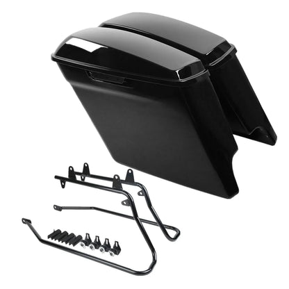 Black Stretched Saddlebags & Conversion Brackets for Softail 1984-2017